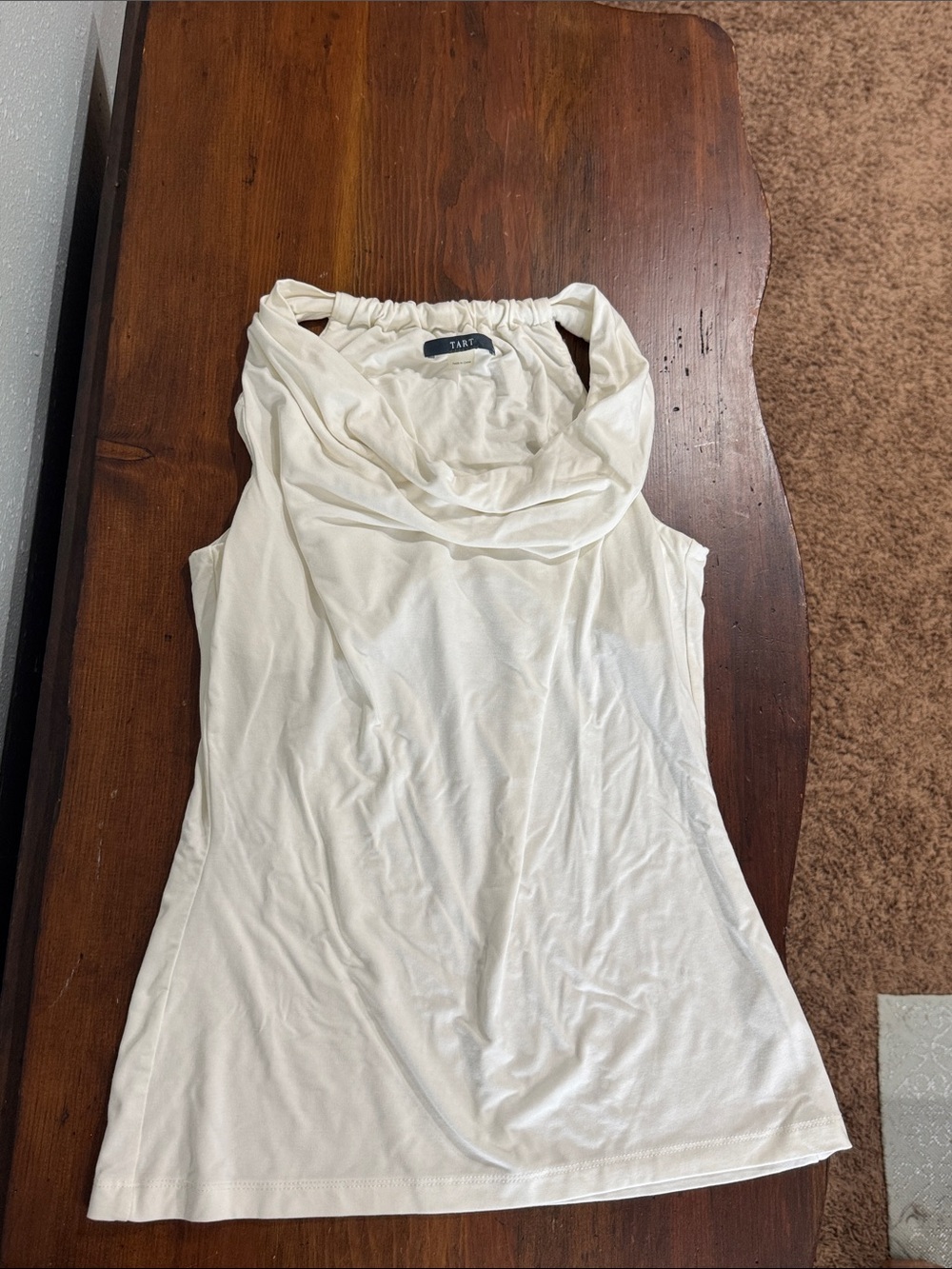 Tart White Sleeveless Cowl Neck Tank Top